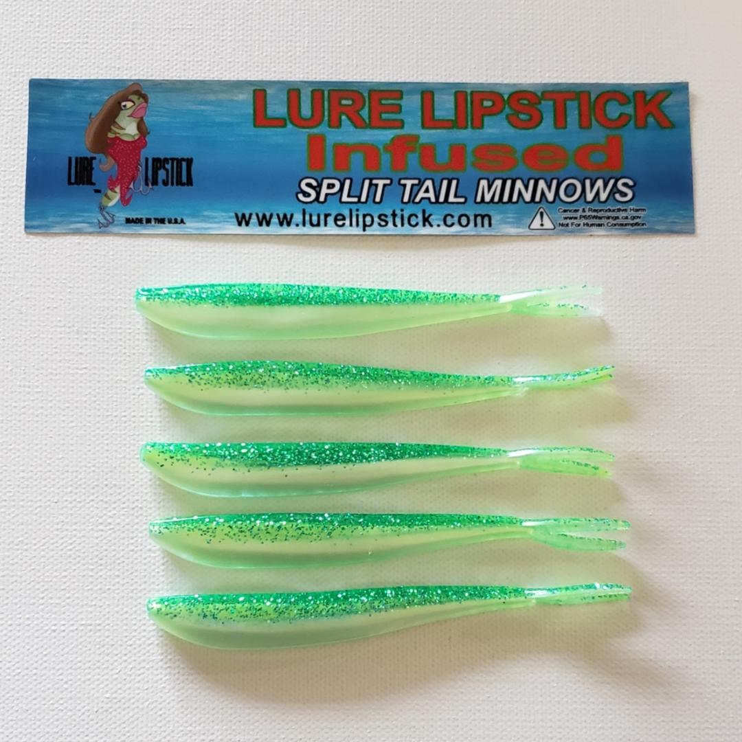 4in 5 Pack Custom Split Tail Minnows - Lime Sherbet