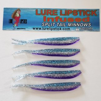 4in 5 Pack Custom Split Tail Minnows - Blueberry Sparkle