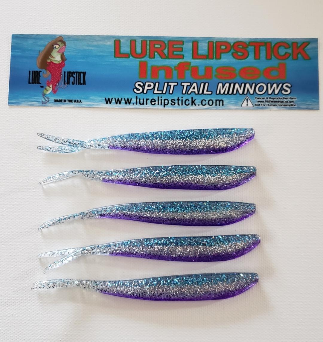 4in 5 Pack Custom Split Tail Minnows - Blueberry Sparkle