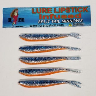 4in 5 Pack Custom Split Tail Minnows - Blue Ice Orange Belly
