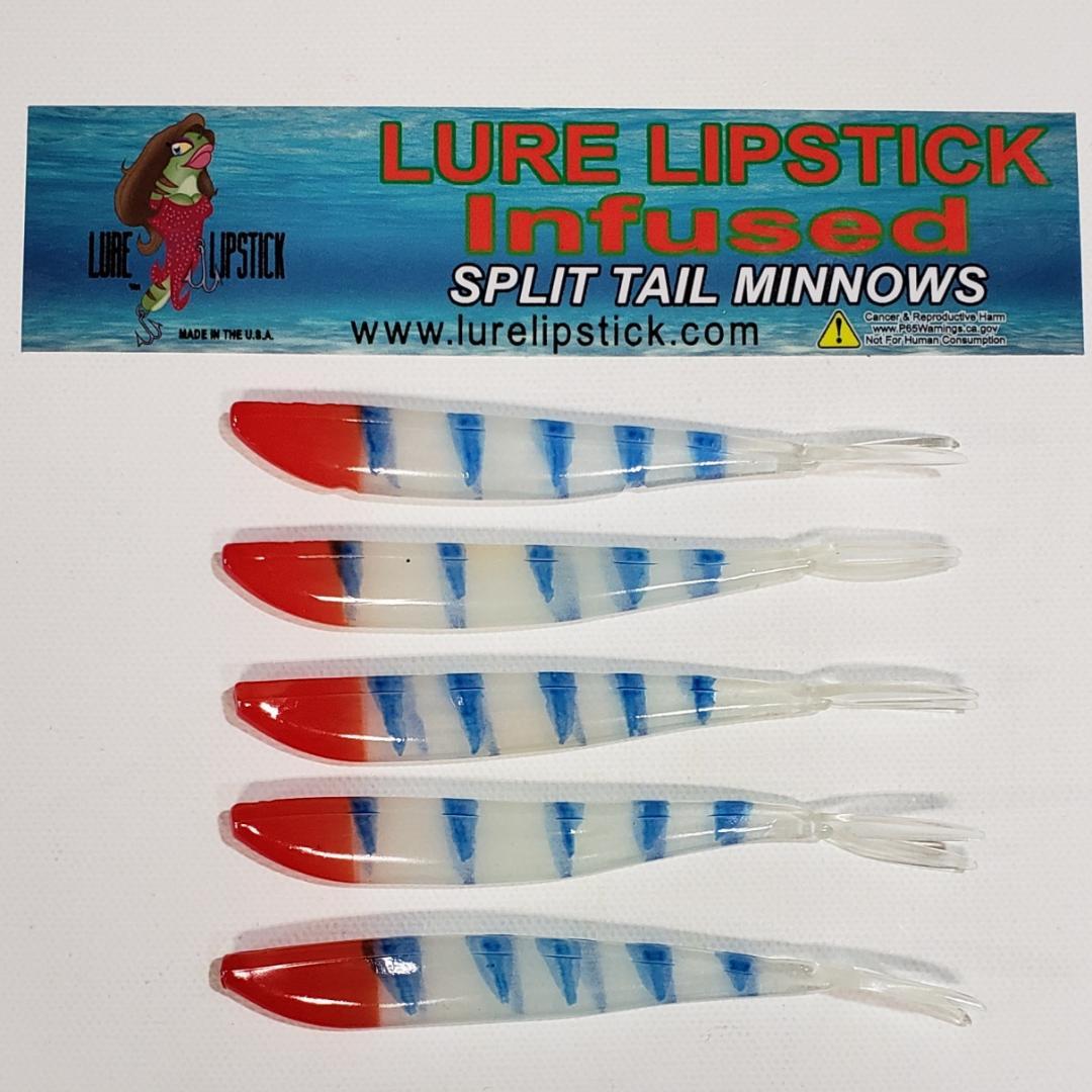 4in 5 pack Custom Split Tail Minnows - Blue Glow Perch