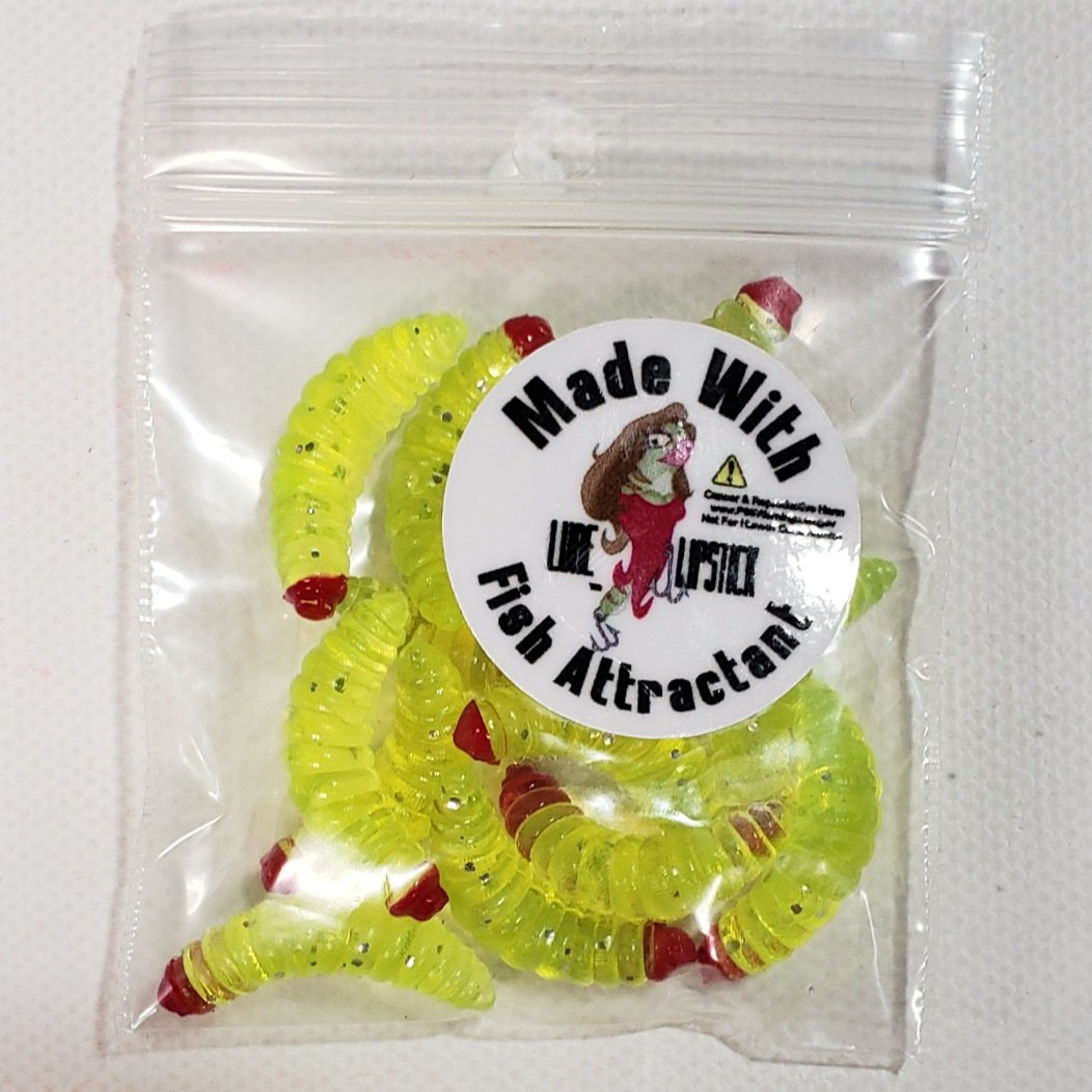 Infused Wax Worms 12 Pack - Chartreuse Red Tip