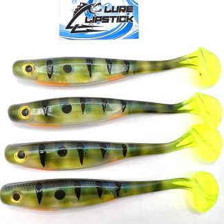 5" SWIMBAIT PADDLE TAIL QTY 4 PACK - PERCH WITH CHARTREUSE TAIL