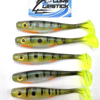 3.5" SWIMBAIT PADDLE TAIL QTY 5 PACK - PERCH WITH CHARTREUSE TAIL