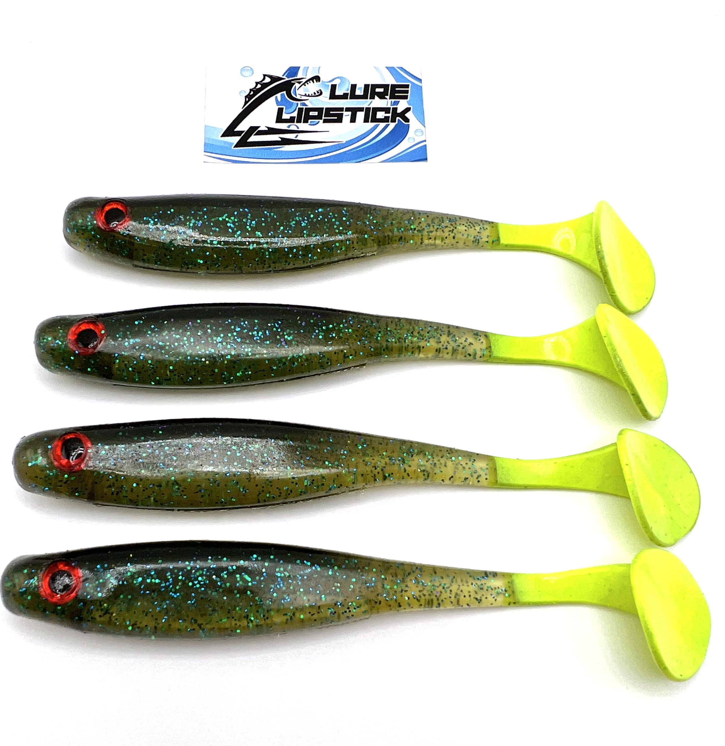 5″ SUICIDE SHAD PADDLE TAIL SWIMBAIT – QTY 4 PK – SPRAYED GRASS CHARTREUSE  TAIL – Lure Lipstick