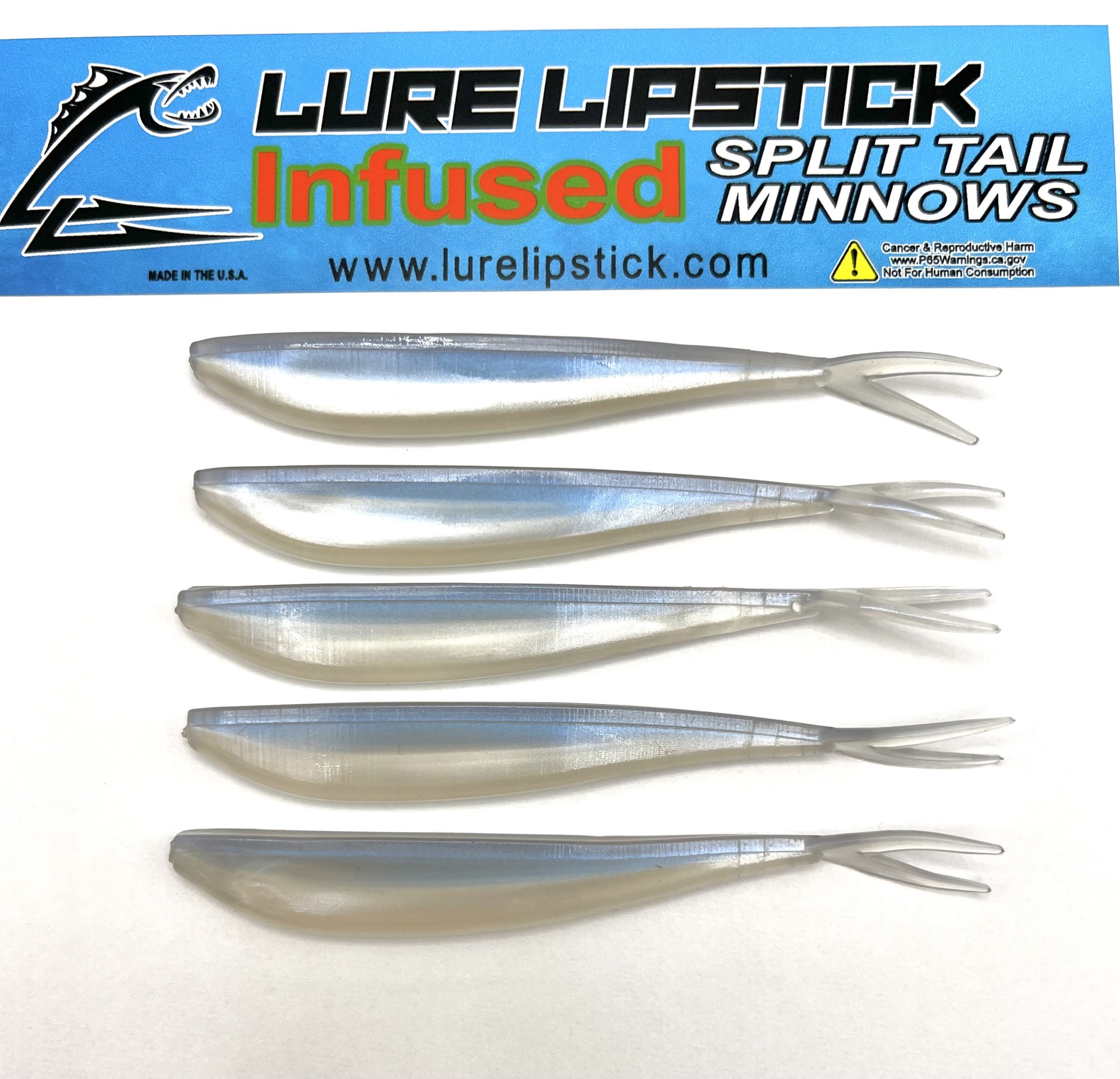 4in 5 Pack Custom Split Tail Minnows – Alewife – Lure Lipstick