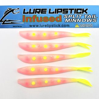 4in 5 Pack Custom Infused Split Tail Minnows – Chartreuse Ice- Blue Tiger – Lure  Lipstick