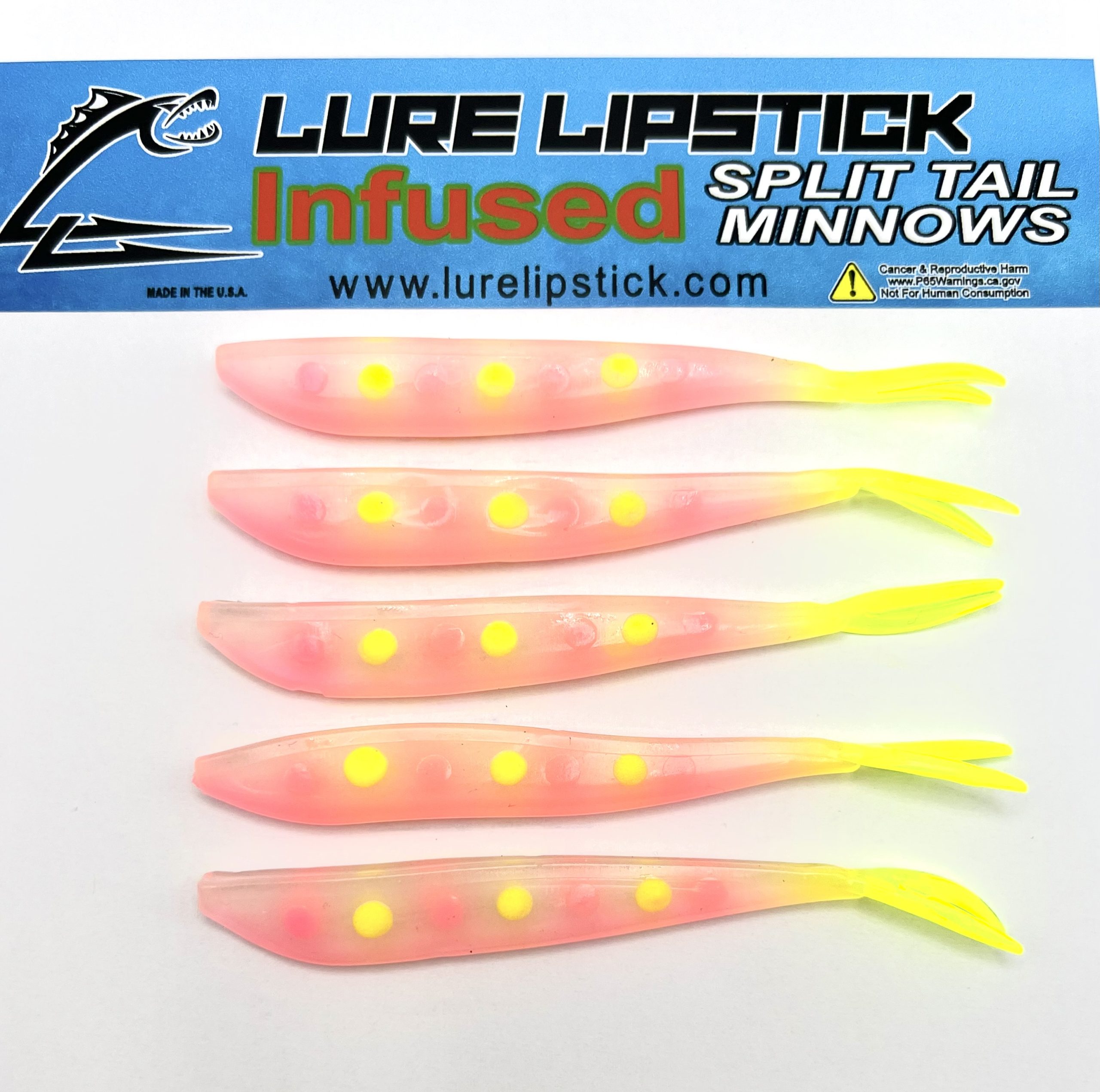 4in 5 Pack Custom Infused Split Tail Minnows - Pink Lemonade Glow