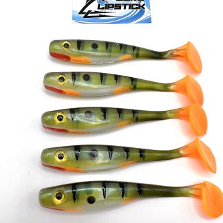 3.5" SWIMBAIT PADDLE TAIL QTY 5 PACK -  PERCH WITH ORANGE TAIL