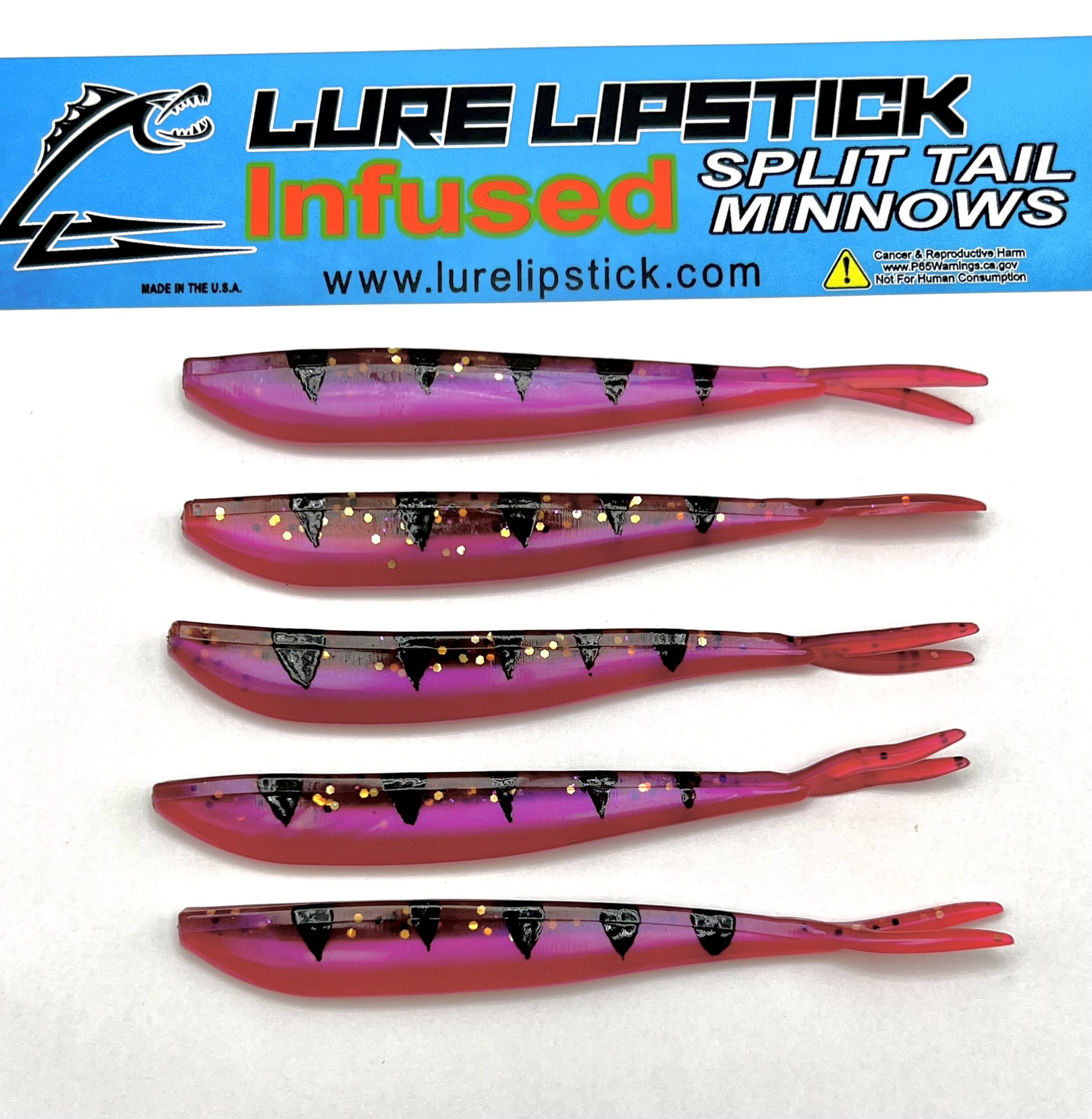 4in 5 Pack Custom Split Tail Minnows - Rhubarb