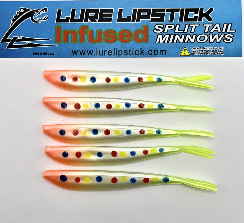 4 In 5 Pack Custom Infused Split Tail Minnow- Wonder Bread Orange ...