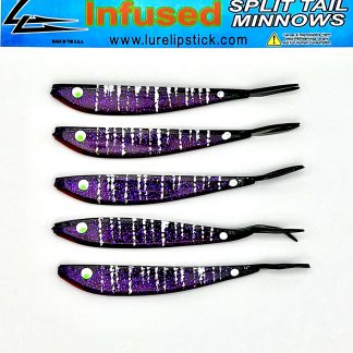 4 in 5 pack Custom Split Tail Minnows - Purple Tiger Logperch