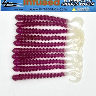 4 Inch 10 Pack Infused Custom Wyandotte Ribbon Worms - Purple Glow Tail
