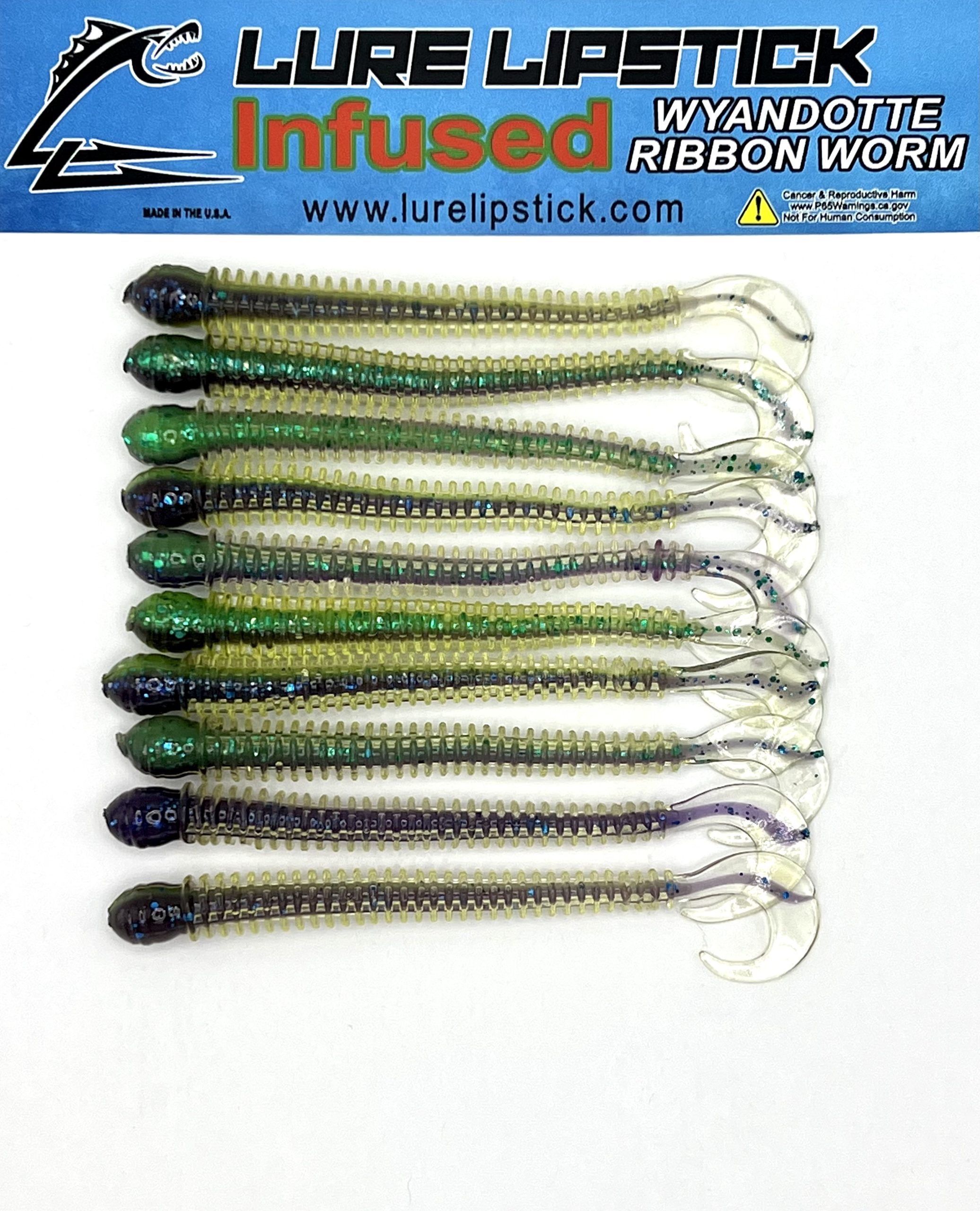 4 Inch 10 Pack Infused Custom Wyandotte Ribbon Worms - Clear Huckleberry