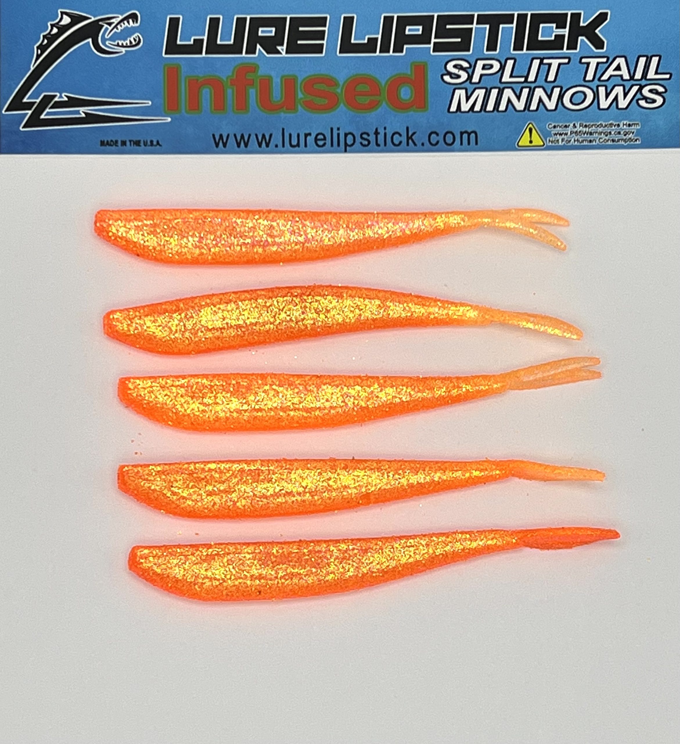 4 In 5 Pack Custom Split Tail Minnows- Chicken Whippin ( Angel Dust Series)