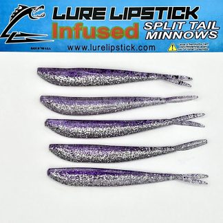 4in 5 Pack Custom Split Tail Minnows – Jasons Purple Perch – Lure Lipstick