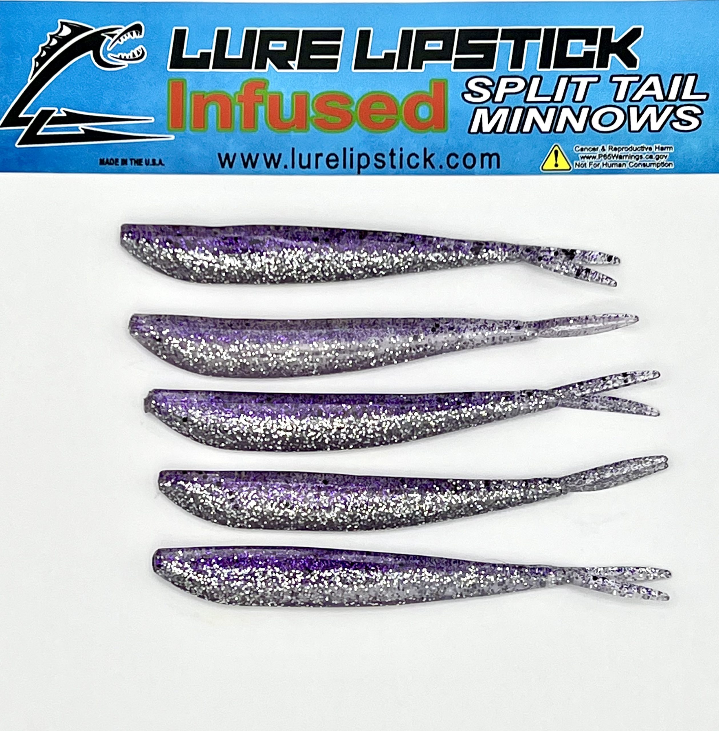 4in 5 Pack Custom Scented Split Tail Minnows - Purple Ice