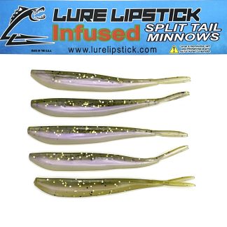 4in 5 Pack Custom Scented Split Tail Minnows – June Bug – Lure Lipstick