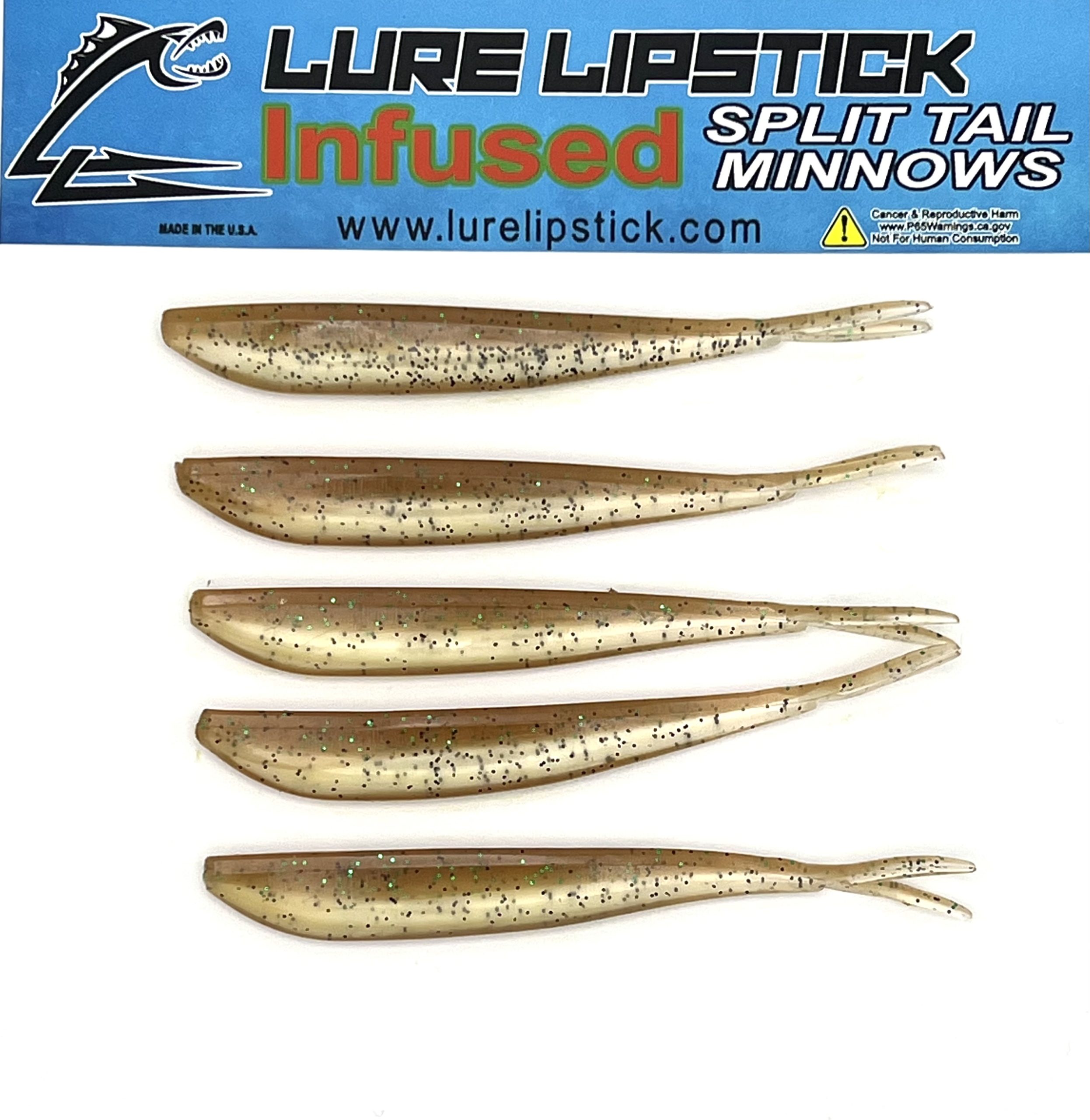 4 INCH 5 PACK CUSTOM SCENTED SPLIT TAIL MINNOWS - MELON BELLY