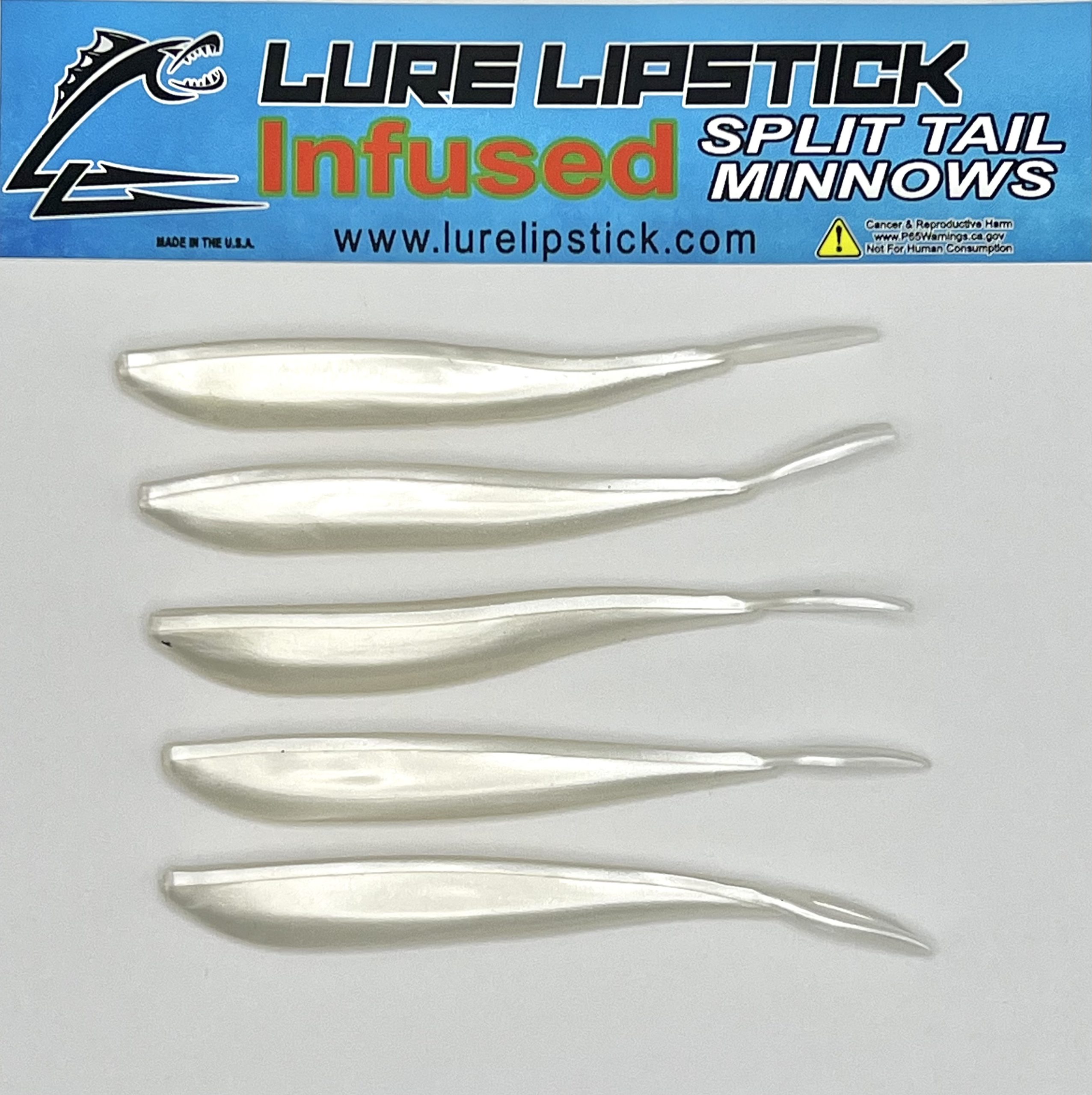 4in 5 Pack Custom Scented Split Tail Minnows - Pearl