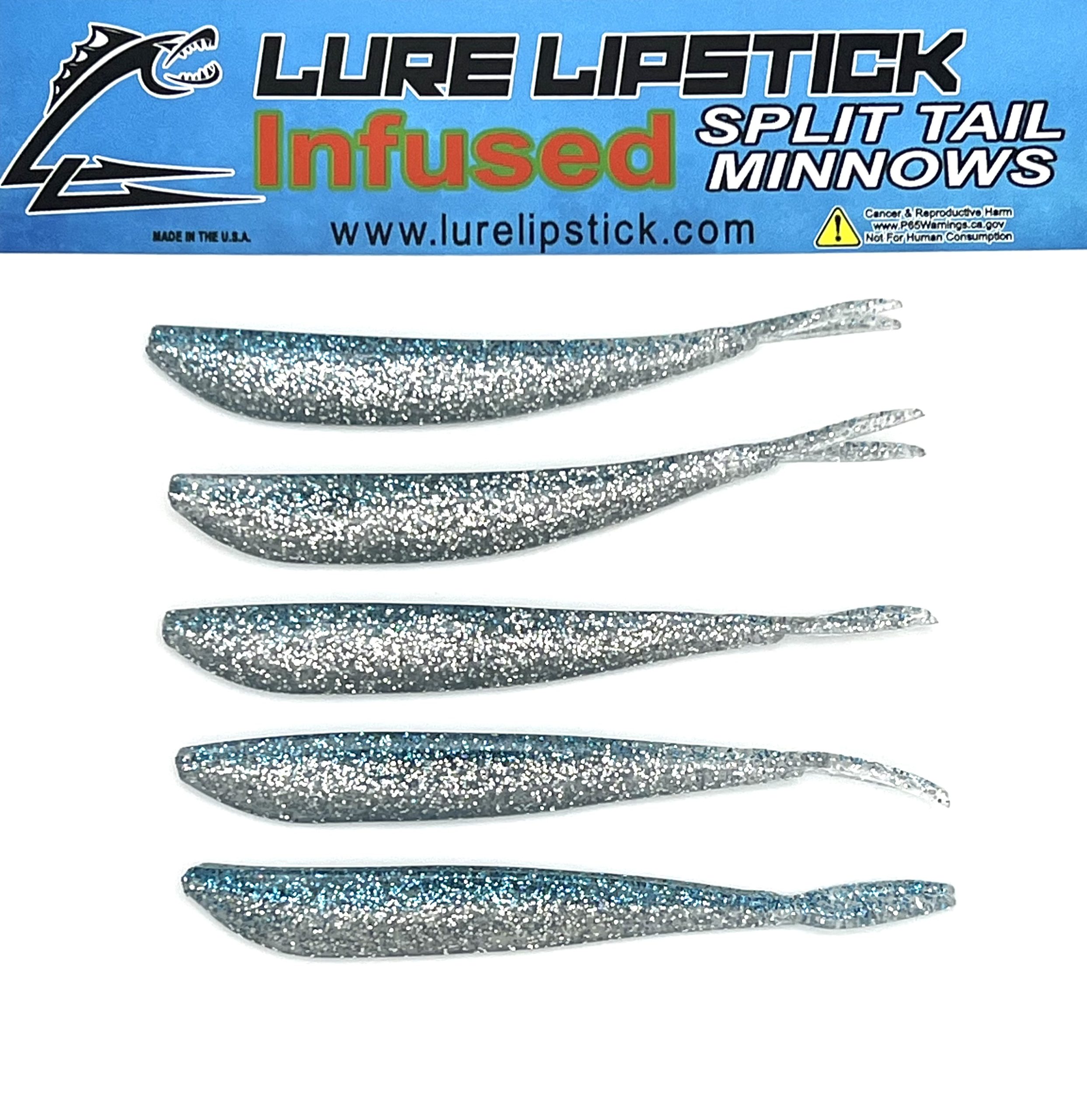 4 INCH 5 PACK CUSTOM SCENTED SPLIT TAIL MINNOWS - CRYSTAL ICE