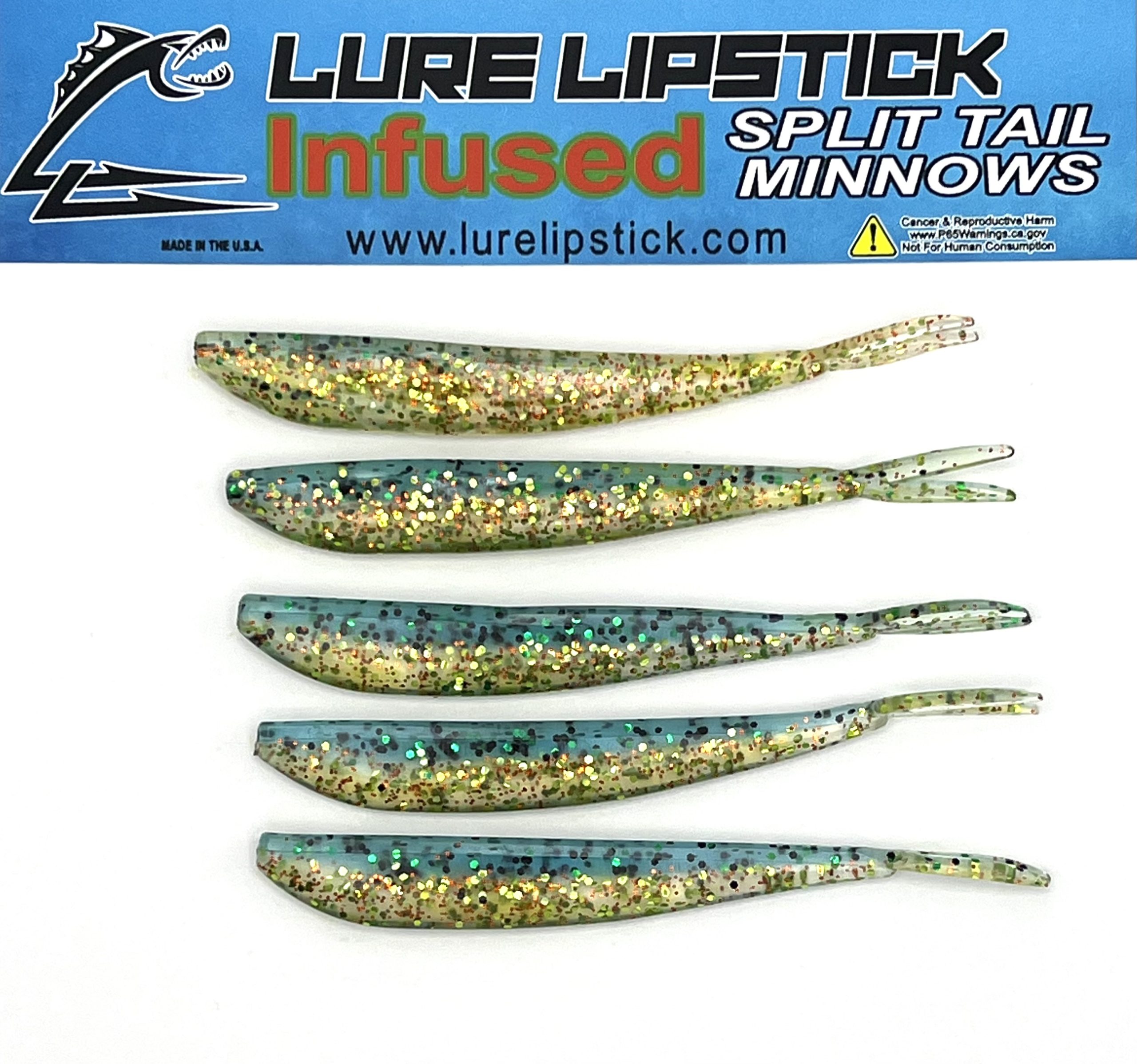 4in 5 Pack Custom Split Tail Minnows – Jasons Purple Perch – Lure Lipstick