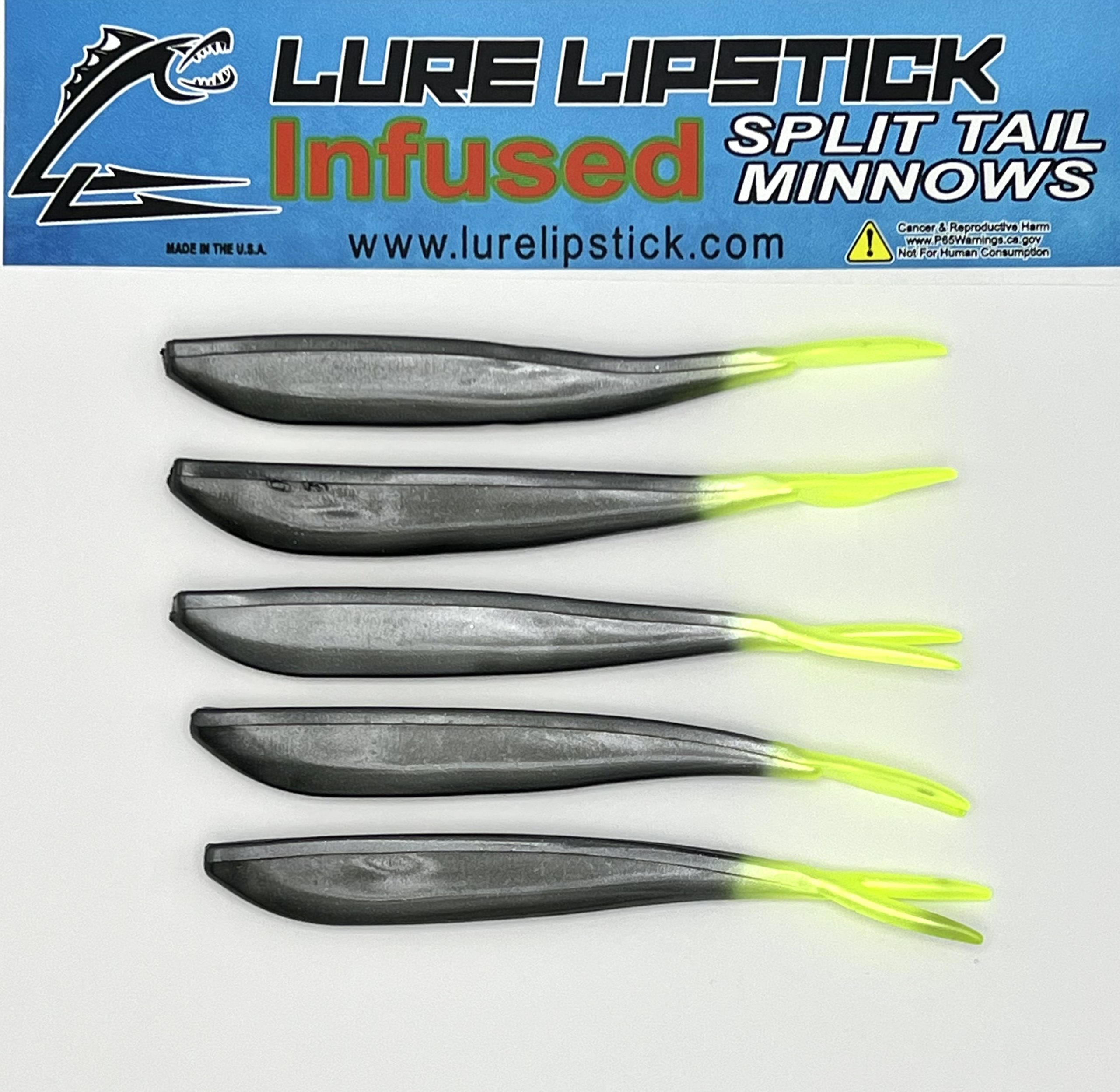 4 Inch 5 Pack Custom Split Tail Minnows - Iron Man Limage
