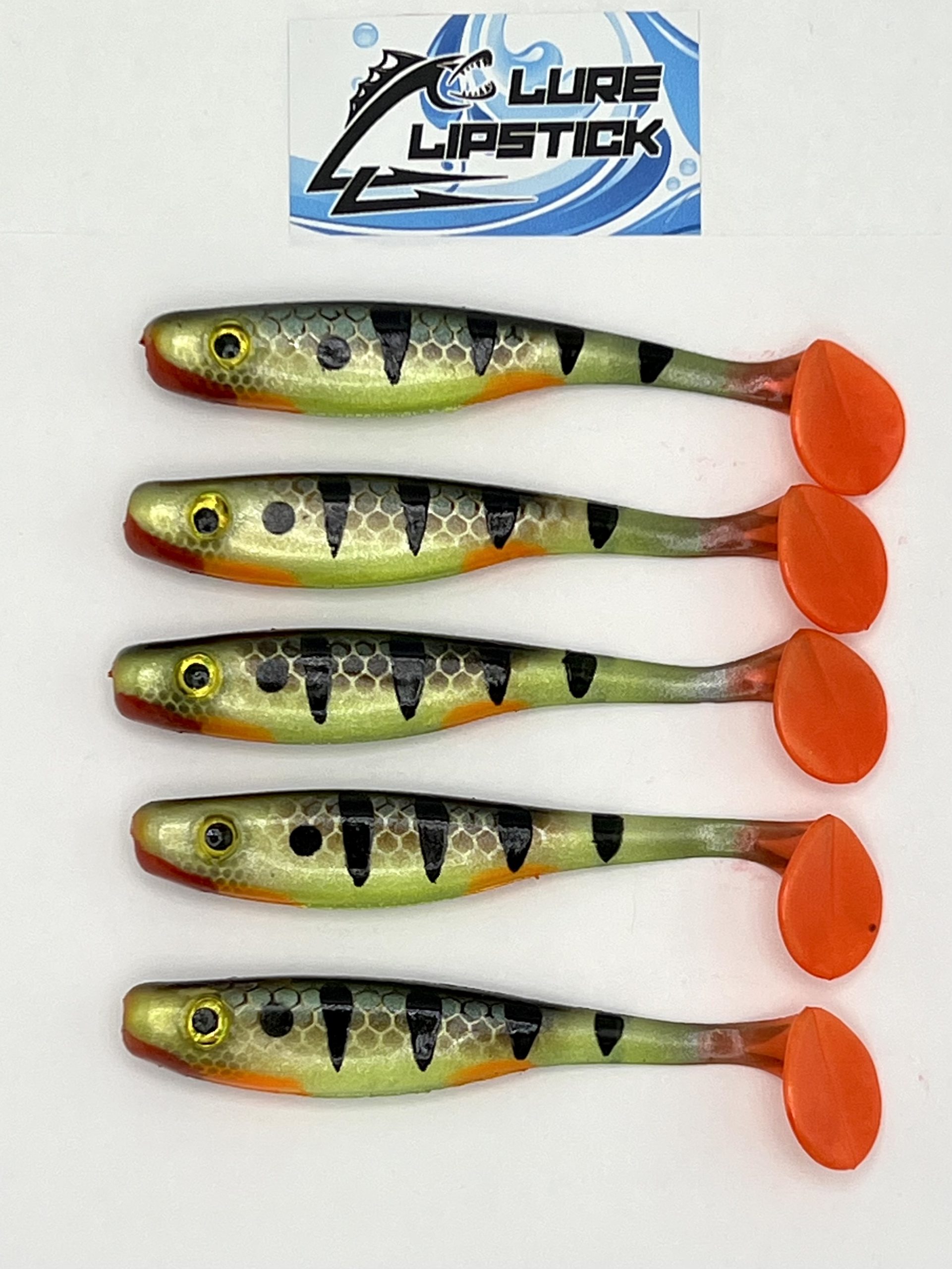 3.5″ Swimbait Paddle Tail- Qty 5 Pack- Perch with Orange Tail