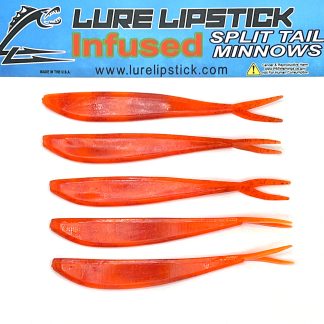 4 Inch 5 Pack Scented Split Tail Minnows- Flame Thrower