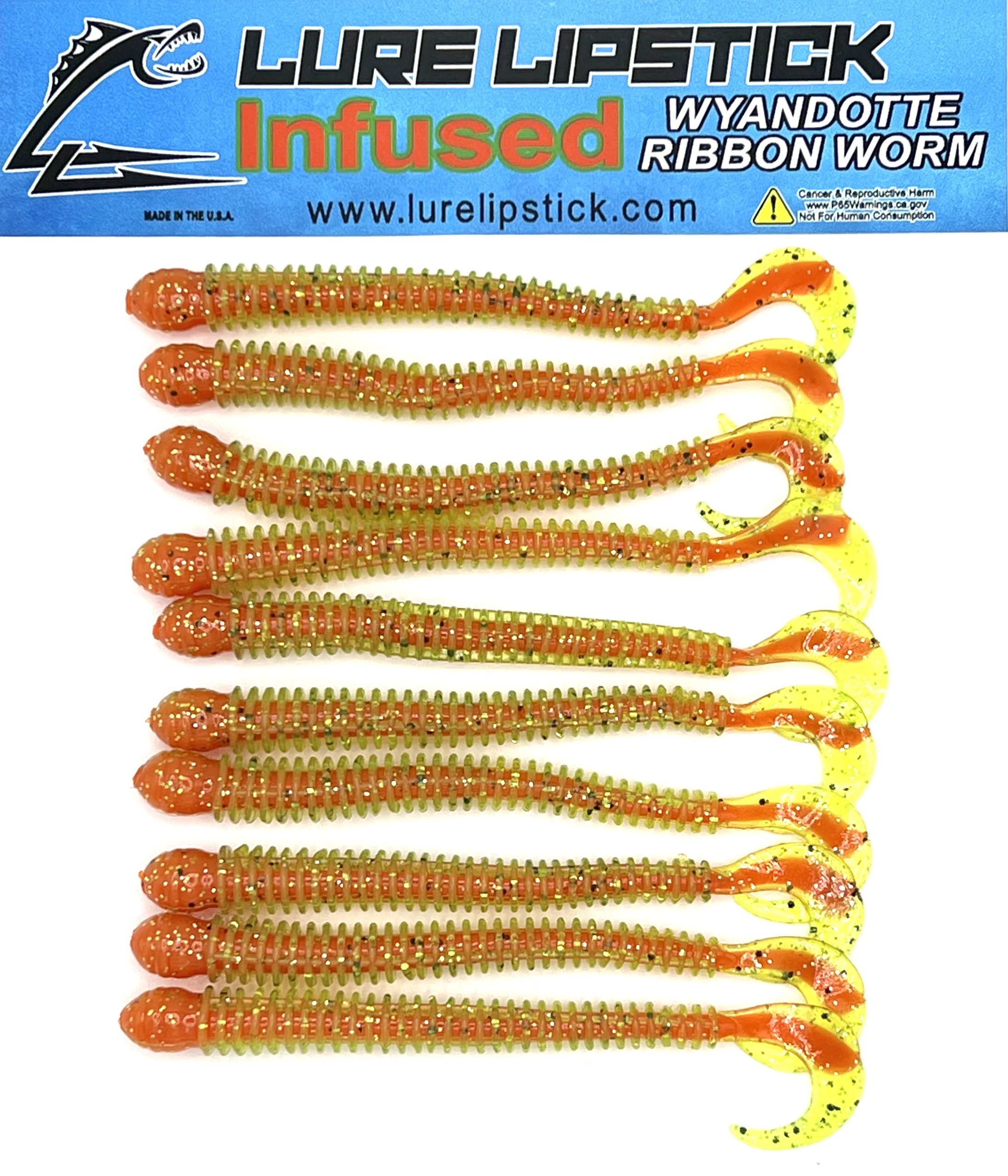 4 Inch 10 Pack Infused Custom Wyandotte Ribbon Worms- Tomato Core