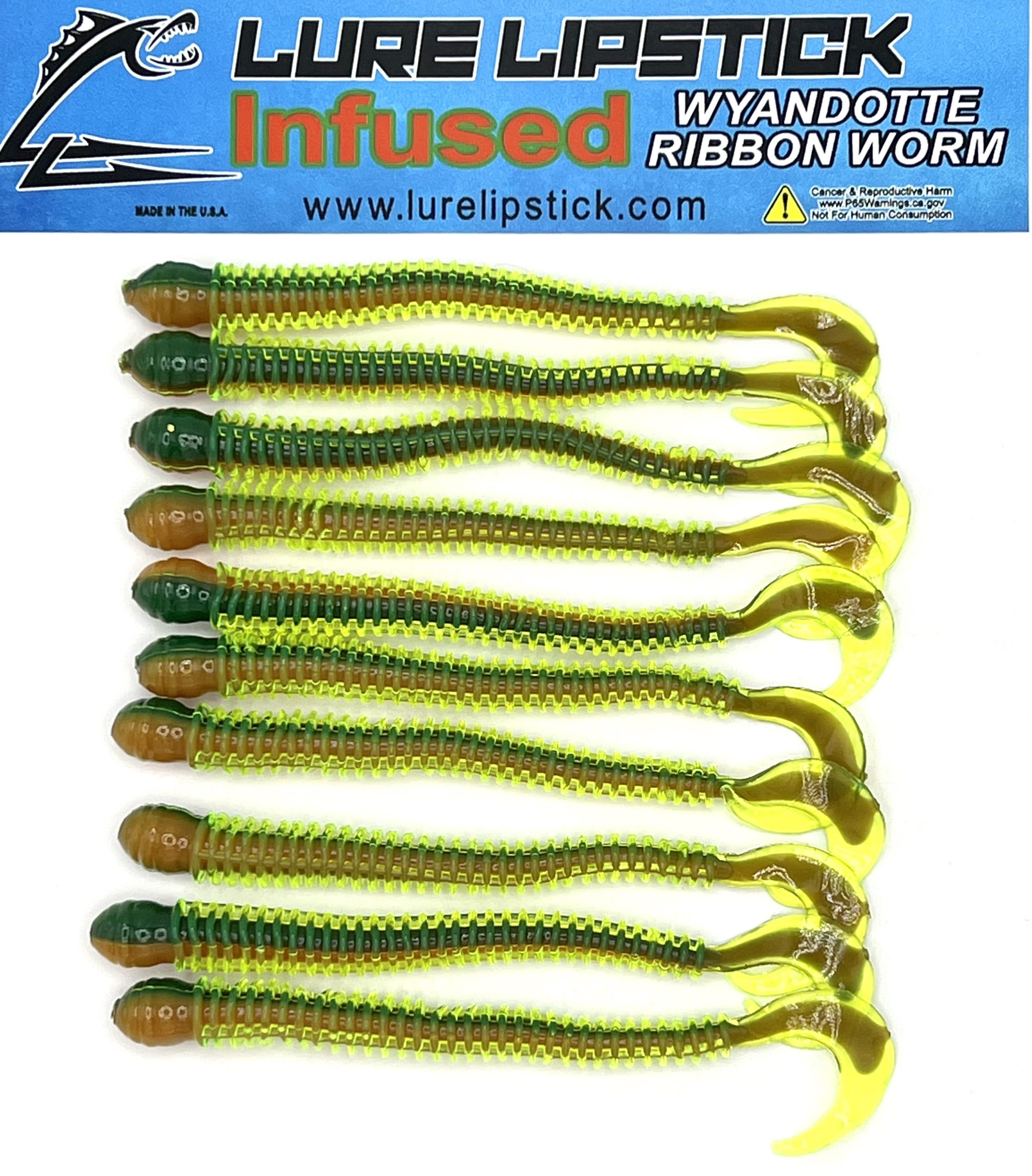 4 Inch 10 Pack Infused Custom Wyandotte Ribbon Worms- Fire Tiger