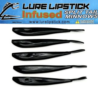 4 Inch 5 Pack Scented Split Tail Minnows- Black