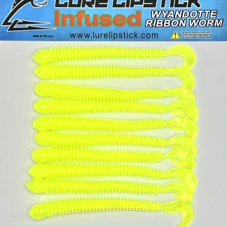4 Inch 10 Pack Infused Custom Wyandotte Ribbon Worms - Chartreuse